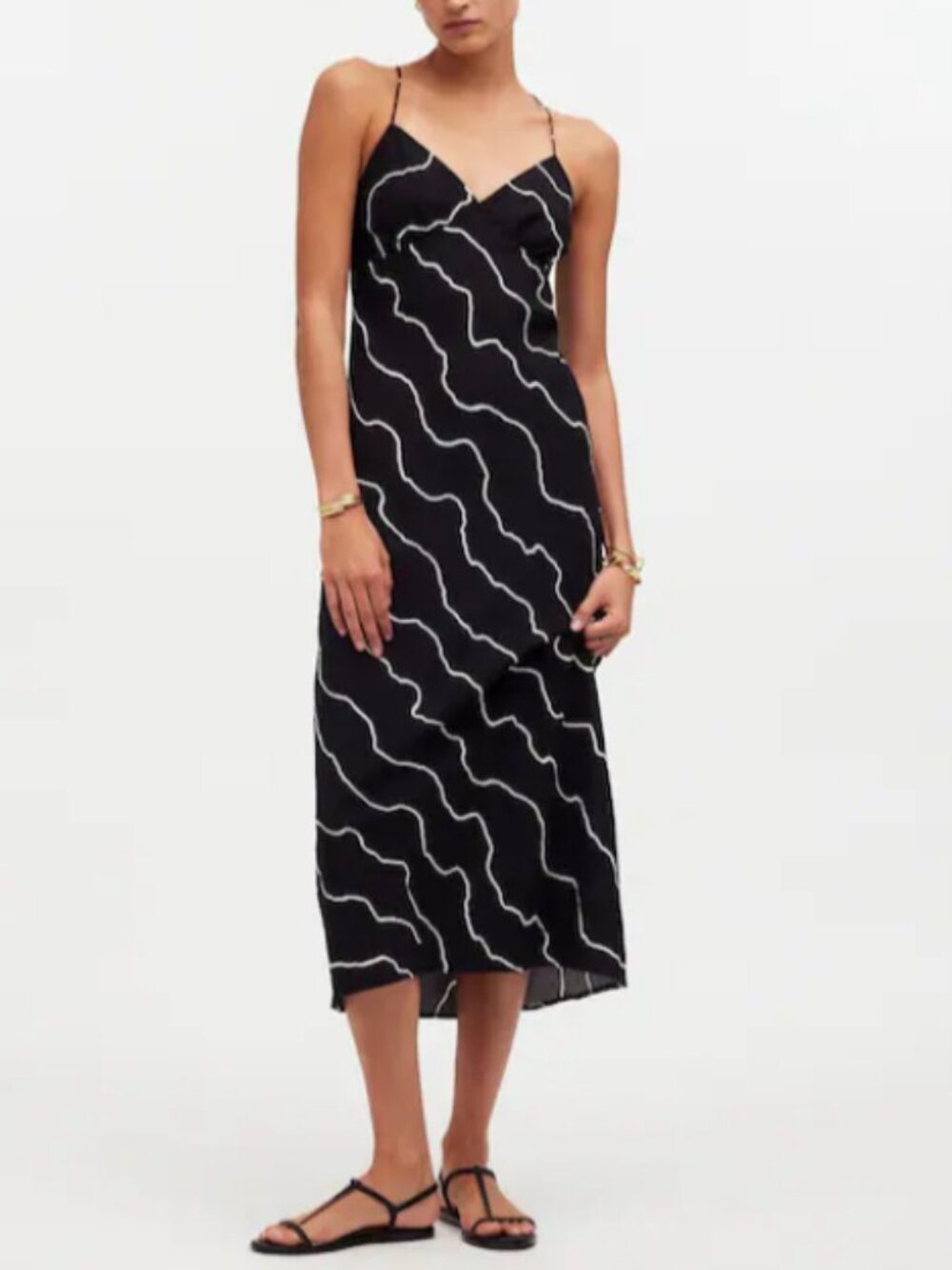 NWT Madewell The Layton Midi Slip Dress True Black White Squiggle Waves Size 6